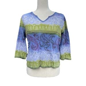 Christopher & Banks 90s tie dye boho top with sequin details, 3/4 sleeves Medium